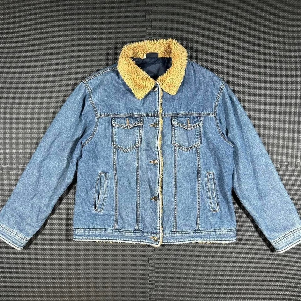Vintage Dori Faux Fur Trimmed Denim Jacket X-Large on tag Small Women's